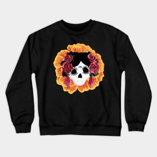 Catrina frida mexican kawaii cute sugar skull mexican style mexican flower marigold skeleton Crewneck Sweatshirt